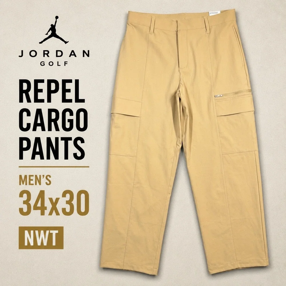 Jordan Golf Repel Cargo Pants Mens 34x30 Khaki Tan Loose Fit NWT